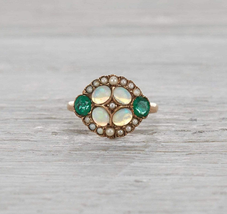 Victorian Opal, Seed Pearl and Emerald Ring