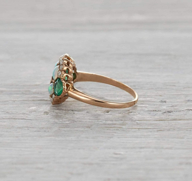 Victorian Opal, Seed Pearl and Emerald Ring