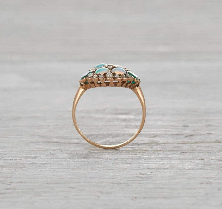 Victorian Opal, Seed Pearl and Emerald Ring