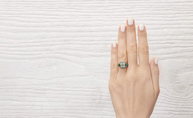 Victorian Opal, Seed Pearl and Emerald Ring