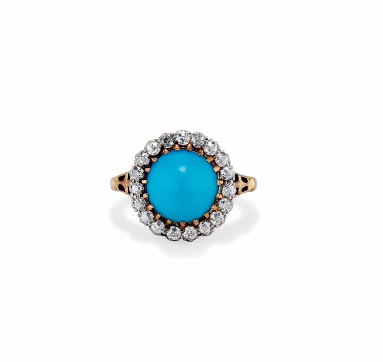 Victorian Persian Turquoise and Diamond Cluster