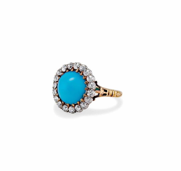 Victorian Persian Turquoise and Diamond Cluster