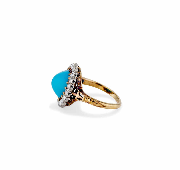 Victorian Persian Turquoise and Diamond Cluster