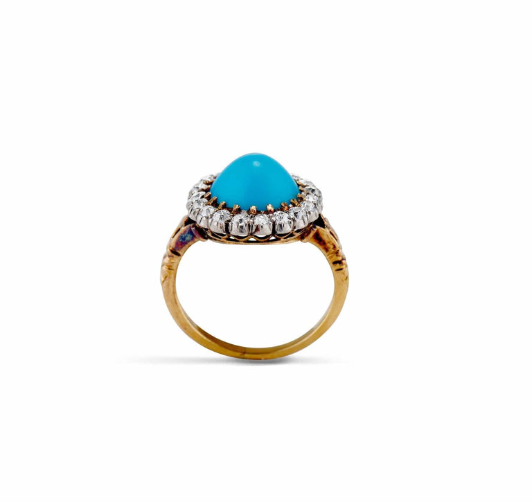 Victorian Persian Turquoise and Diamond Cluster