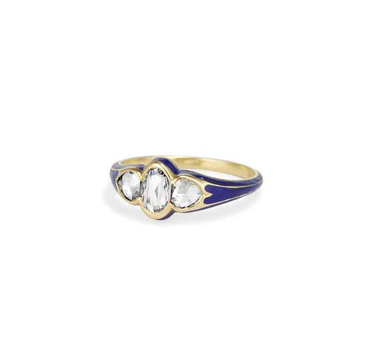 Victorian Rose Cut Diamond and Cobalt Blue Enamel Ring