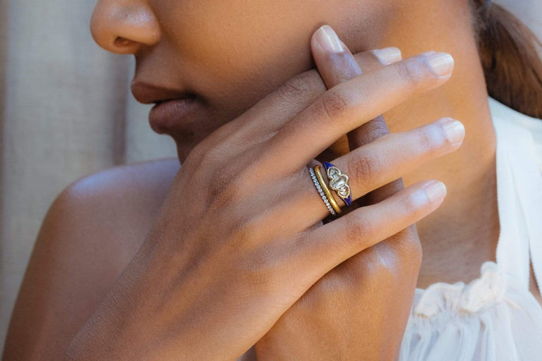 Victorian Rose Cut Diamond and Cobalt Blue Enamel Ring