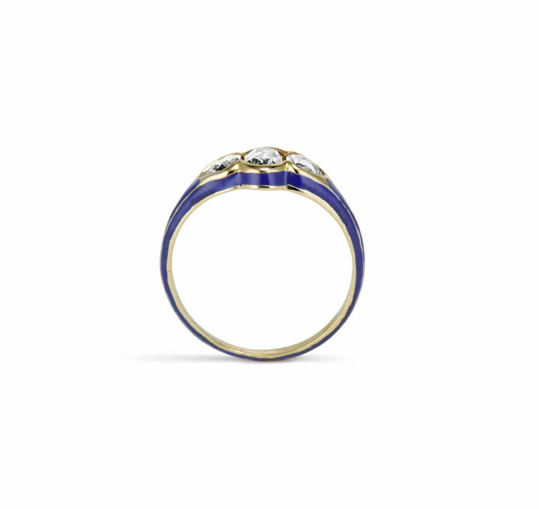 Victorian Rose Cut Diamond and Cobalt Blue Enamel Ring