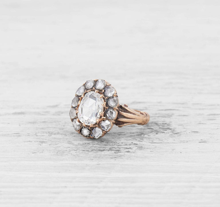 VICTORIAN ROSE CUT DIAMOND AND GOLD CLUSTER RING