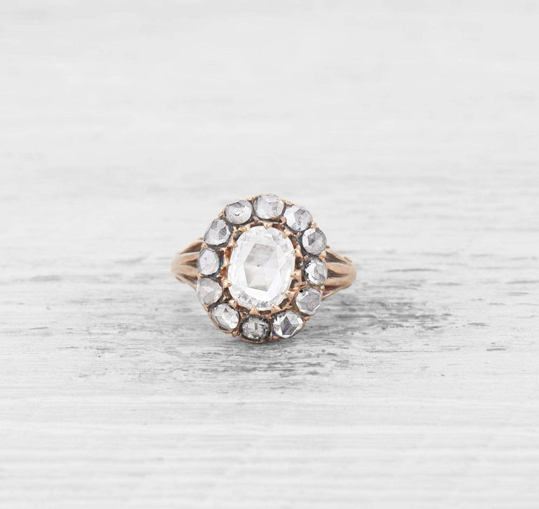 VICTORIAN ROSE CUT DIAMOND AND GOLD CLUSTER RING