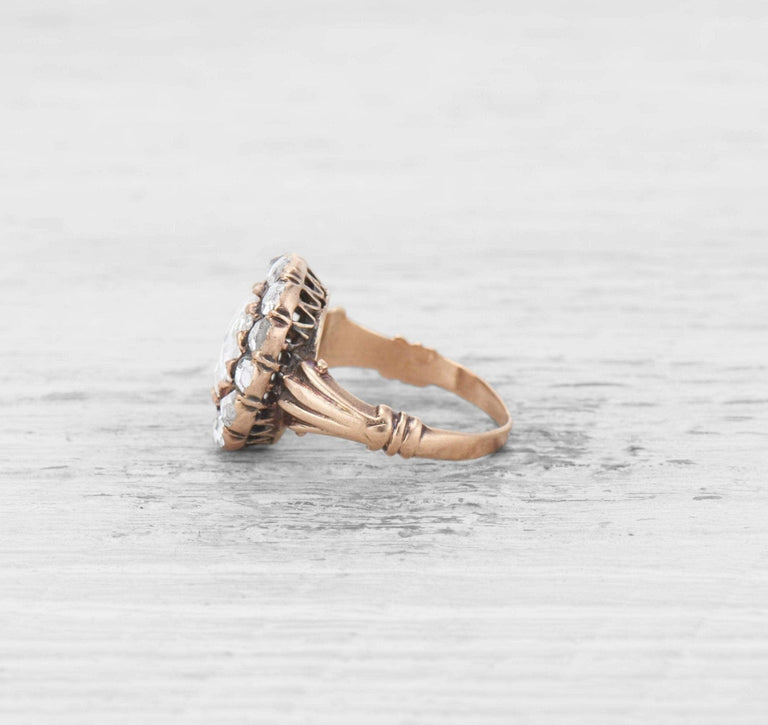 VICTORIAN ROSE CUT DIAMOND AND GOLD CLUSTER RING