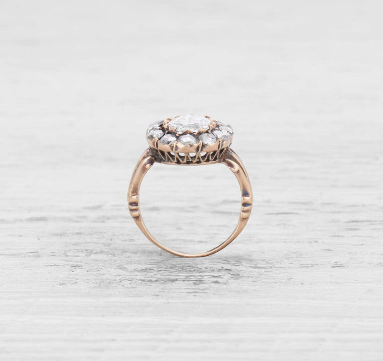 VICTORIAN ROSE CUT DIAMOND AND GOLD CLUSTER RING