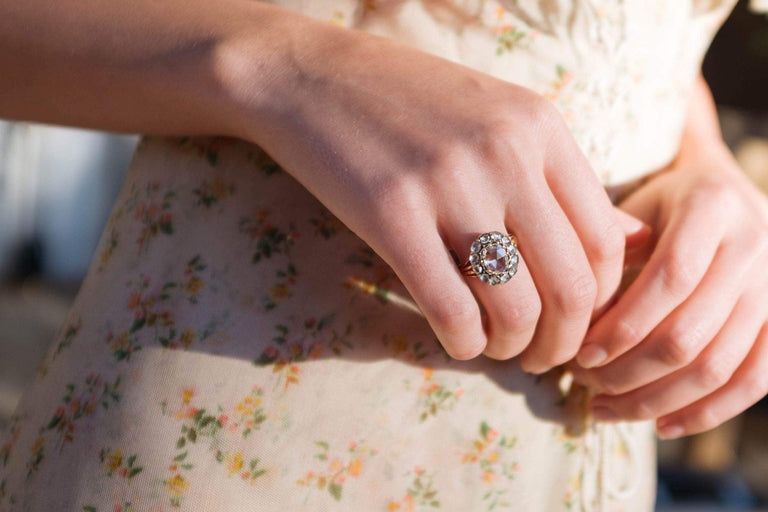 VICTORIAN ROSE CUT DIAMOND AND GOLD CLUSTER RING