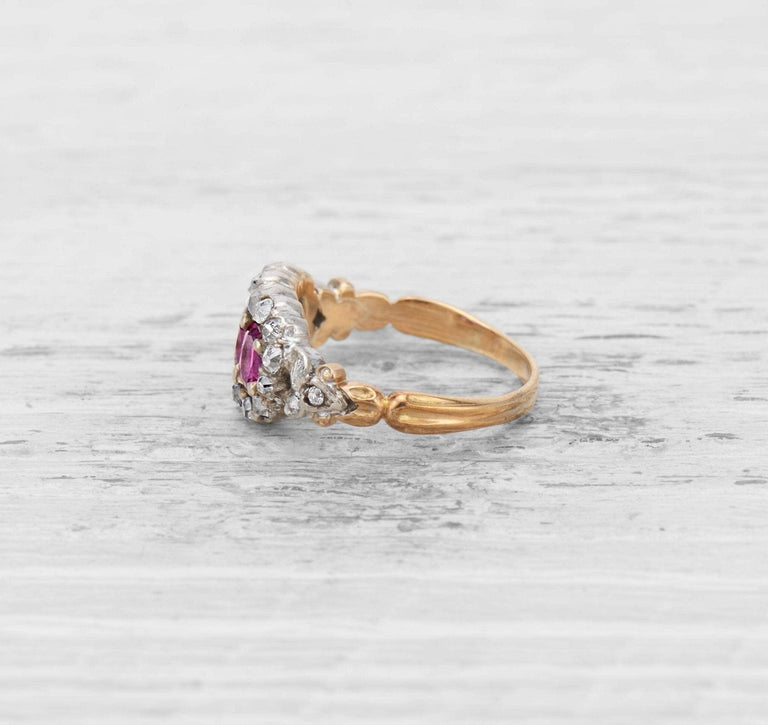 VICTORIAN RUBY AND DIAMOND THREE STONE ENGAGEMENT RING