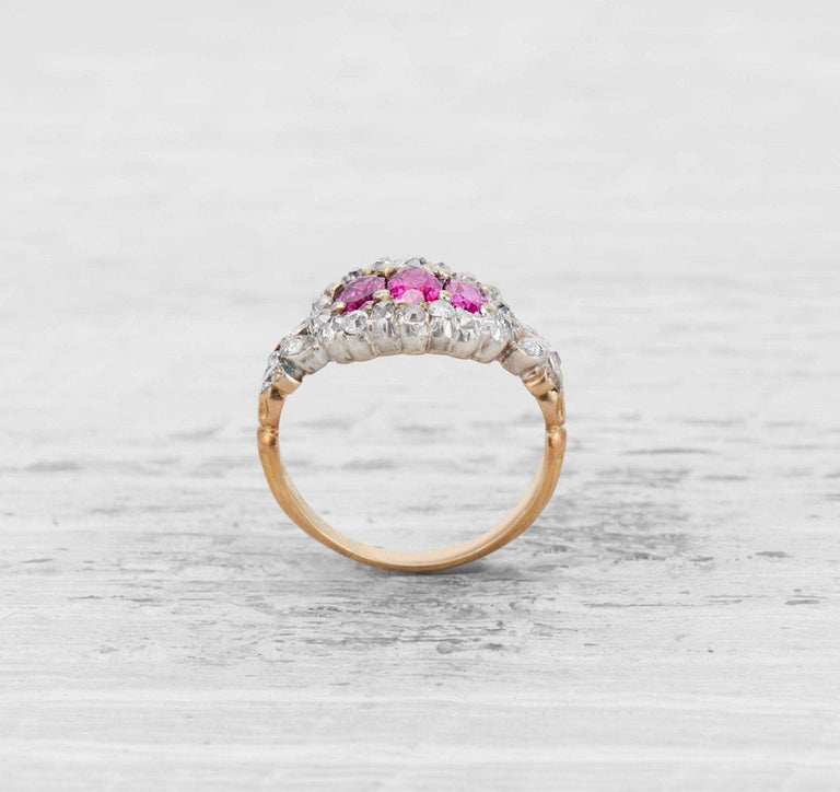 VICTORIAN RUBY AND DIAMOND THREE STONE ENGAGEMENT RING