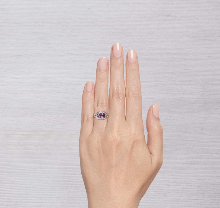 VICTORIAN RUBY AND DIAMOND THREE STONE ENGAGEMENT RING