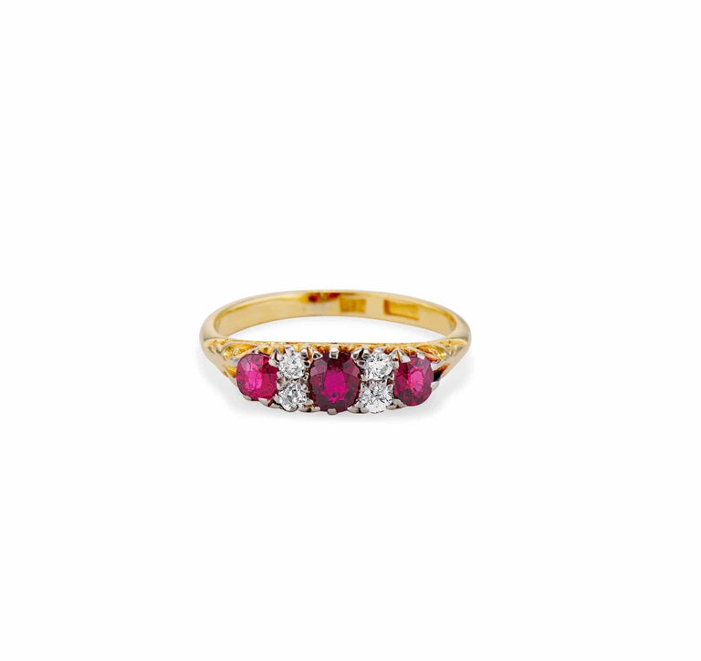 Victorian Ruby and Diamond Three Stone Ring, England