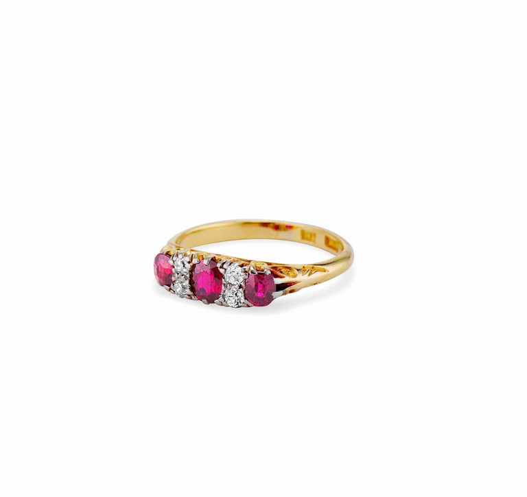 Victorian Ruby and Diamond Three Stone Ring, England