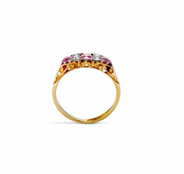 Victorian Ruby and Diamond Three Stone Ring, England
