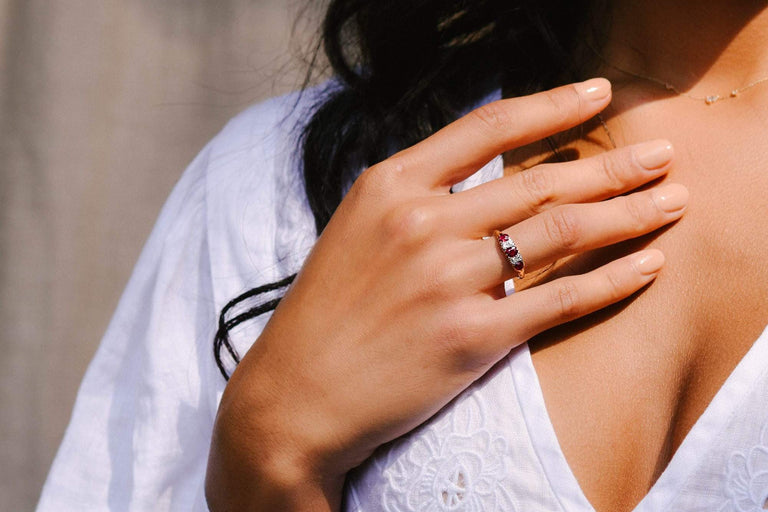 Victorian Ruby and Diamond Three Stone Ring, England