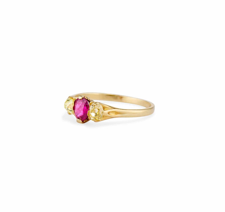Victorian Ruby and Yellow Diamond Three-Stone Engagement Ring
