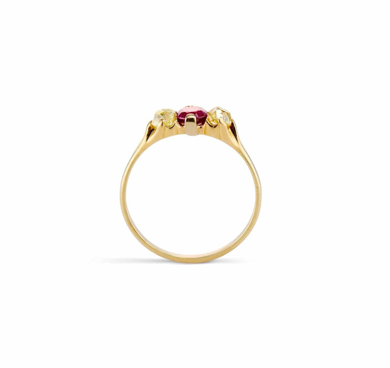 Victorian Ruby and Yellow Diamond Three-Stone Engagement Ring