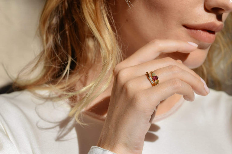 Victorian Ruby and Yellow Diamond Three-Stone Engagement Ring