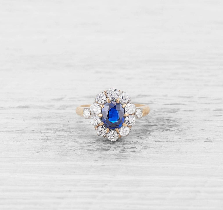 VICTORIAN SAPPHIRE AND DIAMOND CLUSTER RING