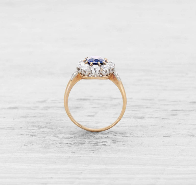 VICTORIAN SAPPHIRE AND DIAMOND CLUSTER RING
