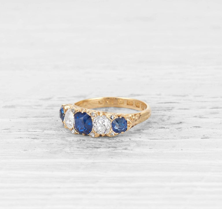 VICTORIAN SAPPHIRE AND DIAMOND FIVE STONE RING