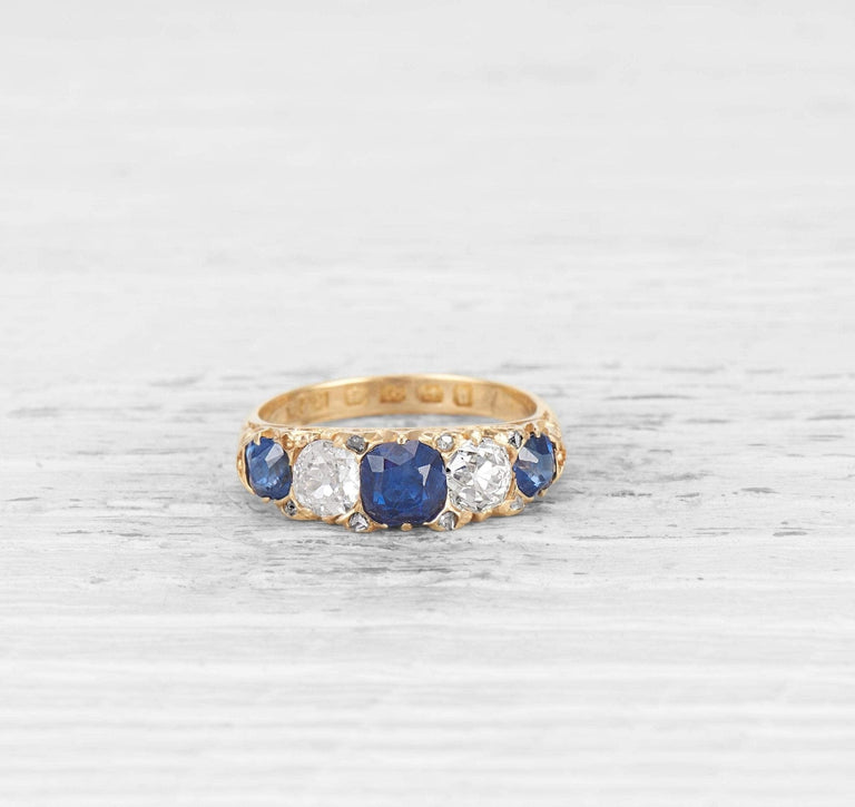 VICTORIAN SAPPHIRE AND DIAMOND FIVE STONE RING