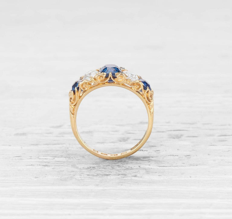 VICTORIAN SAPPHIRE AND DIAMOND FIVE STONE RING