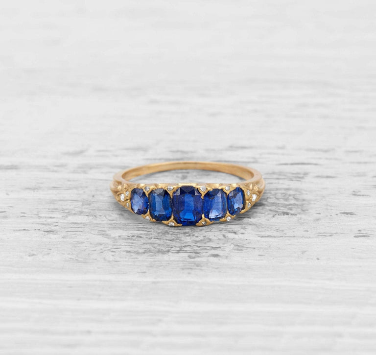 VICTORIAN SAPPHIRE AND DIAMOND FIVE STONE RING