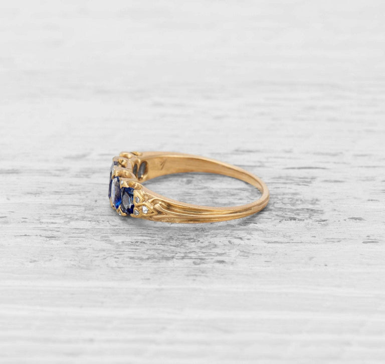 VICTORIAN SAPPHIRE AND DIAMOND FIVE STONE RING