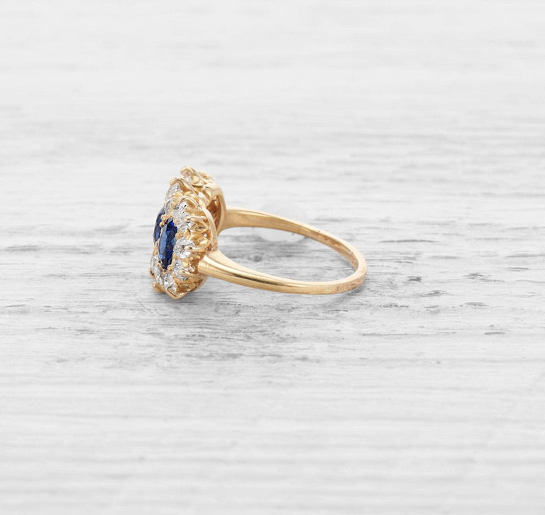 VICTORIAN SAPPHIRE AND DIAMOND THREE STONE ENGAGEMENT RING