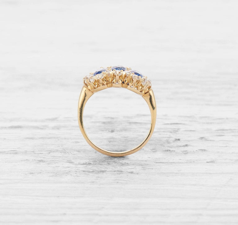 VICTORIAN SAPPHIRE AND DIAMOND THREE STONE ENGAGEMENT RING