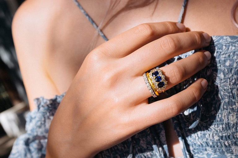 VICTORIAN SAPPHIRE AND DIAMOND THREE STONE ENGAGEMENT RING