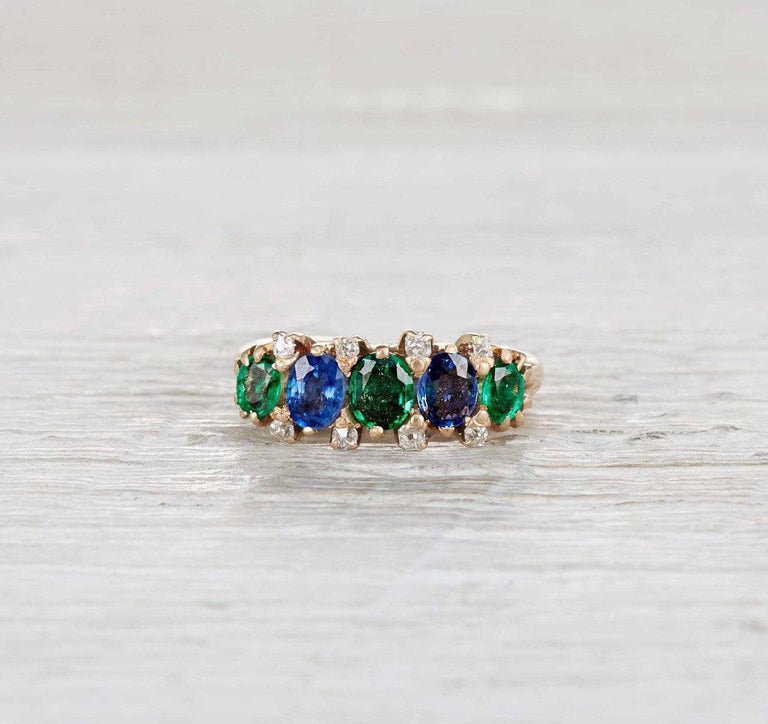 Victorian Sapphire and Emerald Five Stone Ring
