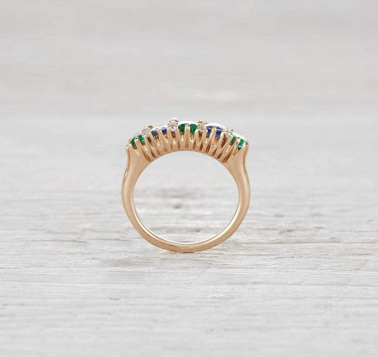 Victorian Sapphire and Emerald Five Stone Ring