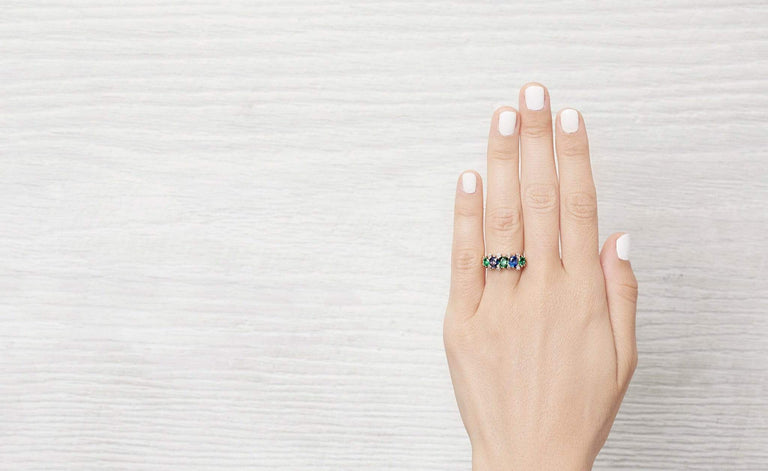 Victorian Sapphire and Emerald Five Stone Ring