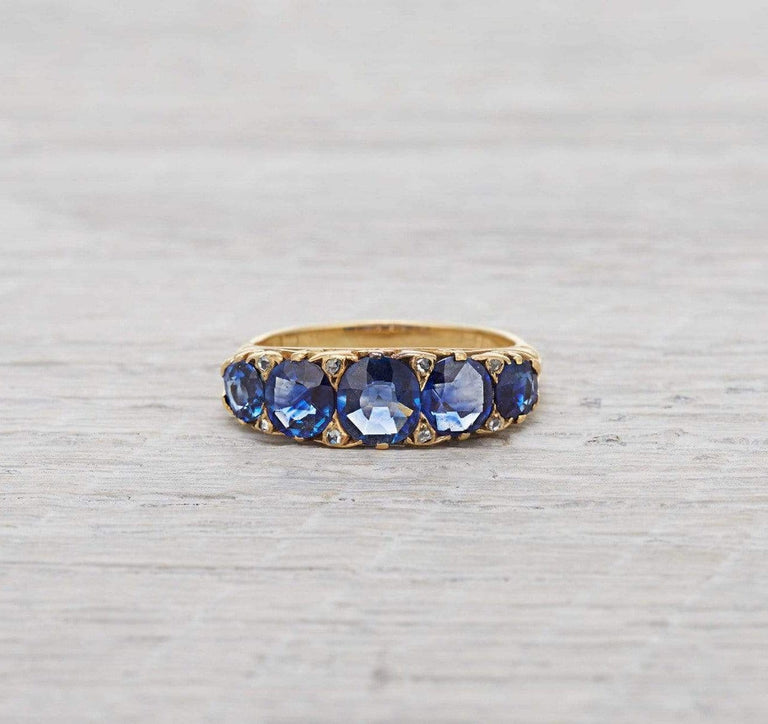 Victorian Sapphire and Gold Five Stone Engagement Ring