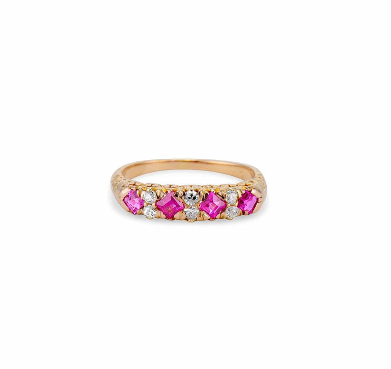 Victorian Step Cut Ruby & Diamond Half Band