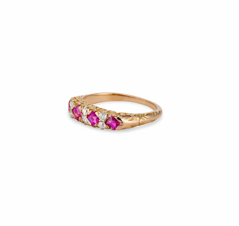 Victorian Step Cut Ruby & Diamond Half Band