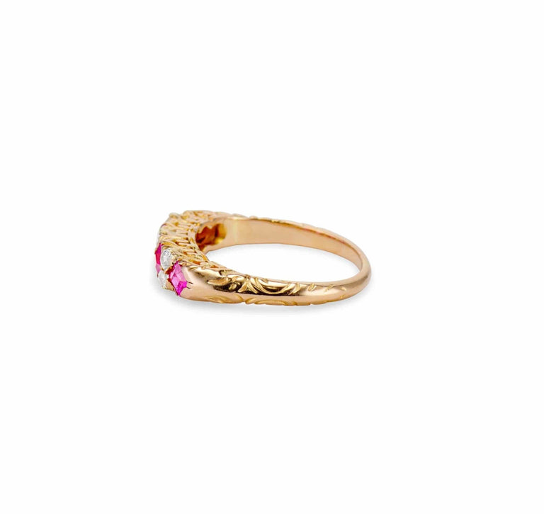 Victorian Step Cut Ruby & Diamond Half Band