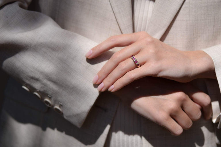 Victorian Step Cut Ruby & Diamond Half Band