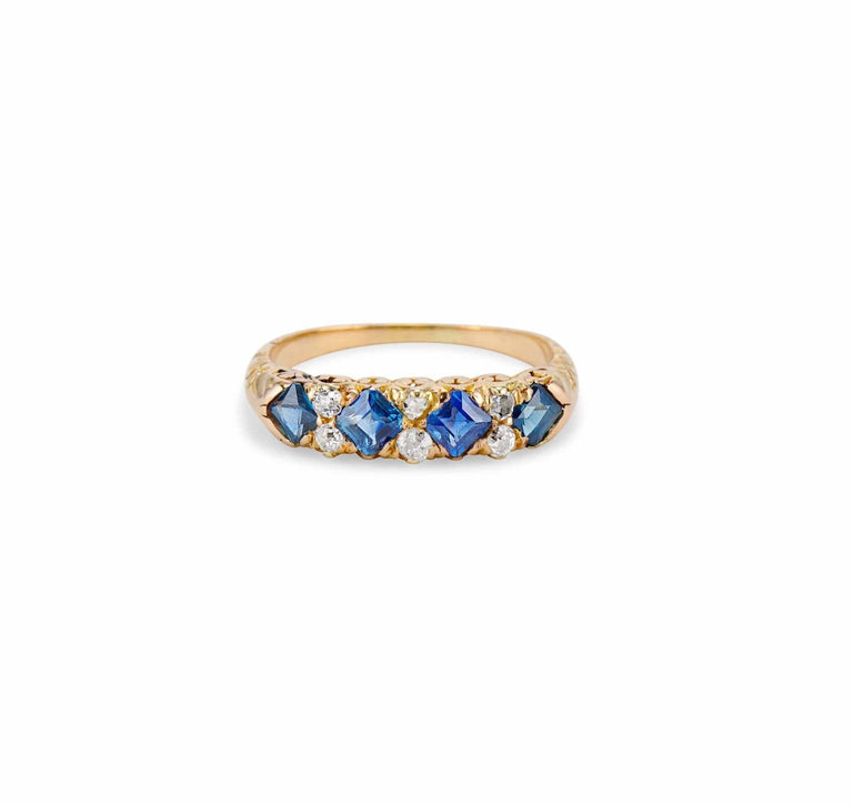 Victorian Step Cut Sapphire & Diamond Half-Band