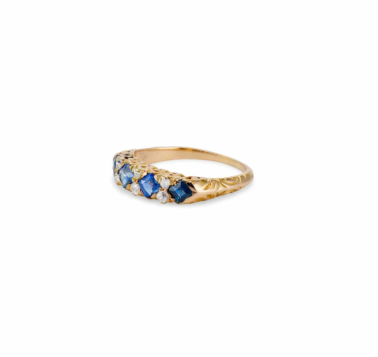 Victorian Step Cut Sapphire & Diamond Half-Band