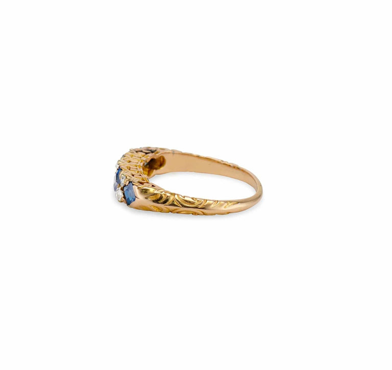 Victorian Step Cut Sapphire & Diamond Half-Band