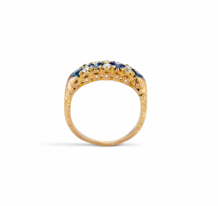 Victorian Step Cut Sapphire & Diamond Half-Band
