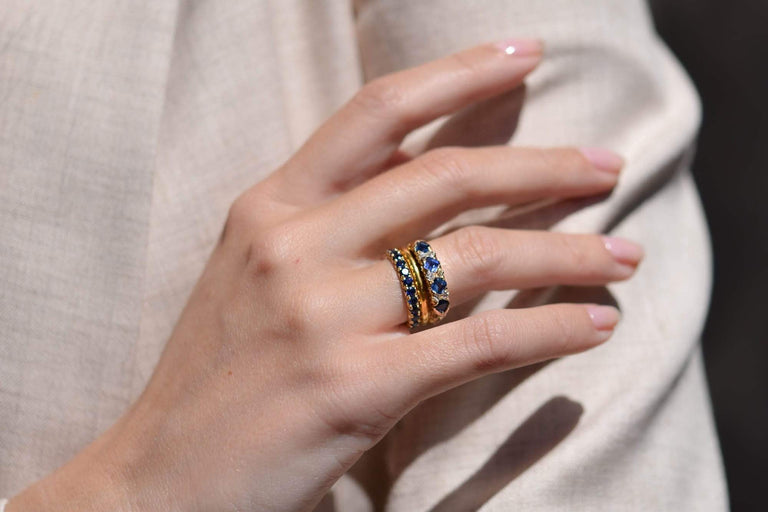 Victorian Step Cut Sapphire & Diamond Half-Band