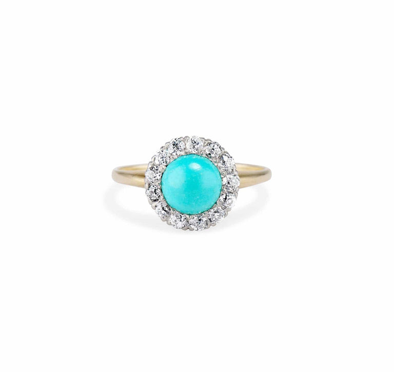 Victorian Turquoise and Diamond Cluster Ring